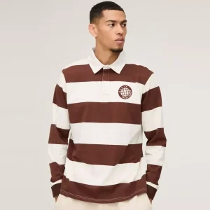 Regular Fit Stripe Long Sleeve Rugby Polo