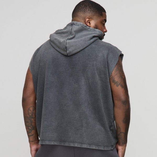 Plus Oversized Boxy Sleeveless Acid Wash Hoodie - Image 2